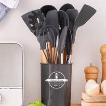 24pcs Kitchen Utensil Set, 24 Piece Cooking Utensils, Silicone Utensils Set With Holder, Heat Resistant Tools Include Spoons Turner Spatula Ladle Tong For Non-Stick Cookware - Dark Grey - View 4