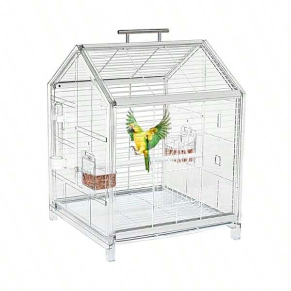 20.5 Inch Small Bird Cage Parrot Cage Portable Bird Carrier Travel Carrier Cage For Home Outing Pet Clinic Temporary Placement For Small Medium Birds White