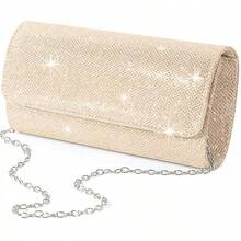 REKOBON Bolso de Noche Carteras de Embrague para Mujer, Bolso de Noche de con Purpurina con Cadena, Bolsos Cruzados de con Sobre de Hombro para Mujer Brillante - Champán - Ver 3