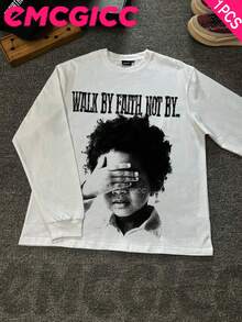EMCGICC Manfinity Y2k Thin Long Sleeved T-Shirt For Men,Graphic T Shirt Cotton 220g,Fashionable Hip-Hop For Men -  Long Sleeve T-Shirts, Funny Vintage Shirts,Regular Fit, Street Style, Digital Print,  Ideal Gift - 白色 - 查看 1