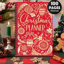 1 Stück Weihnachts-Spiralblock Planer - Rotes & Goldenes Feiertags-Design mit Dekorationen, Spiralbindung Reisetagebuch - Tragbarer Weihnachts-Planer für Büro, Schule, kleine Geschenke - Festlicher personalisierter Organizer, saisonale Aufzeichnungen, elegante Schrift, Premium-Qualität, geeignet für Büromitarbeiter