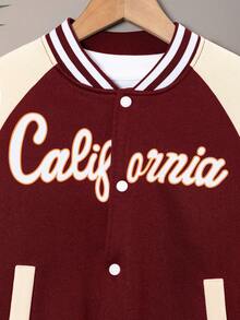 2pcs/Set Young Boy Casual Fashion Letter Print Raglan Sleeve Contrast Color Sweatshirt & Pants Set - Burgundy - View 4