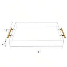 12"X16" Clear Acrylic Serving Tray With Golden Handles, Huge Capacity Sturdy Acrylic Tray For Coffee, Juice, Kitchen And Desk Organizer, Storage Tray (12"X16") - 白色 - 查看 2
