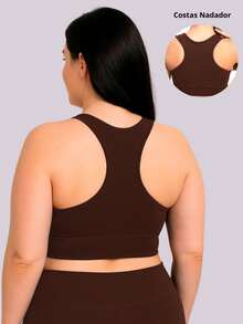 Wolfox Plus Size Fitness Tops With Zipper And Removable Pad For Gym - 鏽棕色 - 查看 2