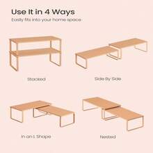 SONGMICS Cabinet Organizer Shelf, Set Of 2 Kitchen Counter Shelves, Kitchen Storage, Spice Rack, Stackable, Expandable, Metal And Engineered Wood, Apricot UKCS200Y01