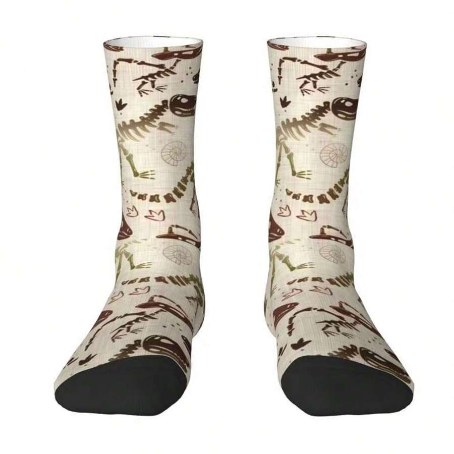 1pair Cretaceous Dinosaur Pattern Illustration Printing Socks Men's 360-Degree 3D Printing Socks Digital Customized Printing Socks Socks