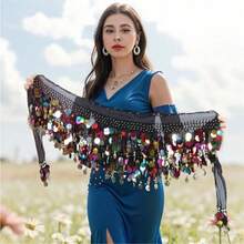 Belly Dance Hip Scarf, Sweet Belly Dance Skirt Wrap Performance Shiny Sequin Coins, Women Belly Dance Costume - Multicolor - View 25