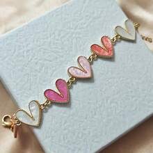 1pc Women's Creative Fashion Mixed Color Heart Shaped Bracelet With Heart Pendant Jewelry Gift