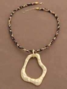 1 件时尚 2025 新款奢华复古豹纹图案绳项链，哑光金大号锤纹花朵吊坠项链，适合女士日常佩戴，18 英寸 + 2 英寸延长链 - Geometric Open Hollow Pendant - 查看 3