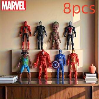  8 st Marvel Avengers-figurer, Spider-Man, Iron Man, (avtagbar sköld) Superhjälte-bildekorationer, händer och fötter rör sig inte, lätt plast, perfekt för heminredning, kontorssamling och julklappar