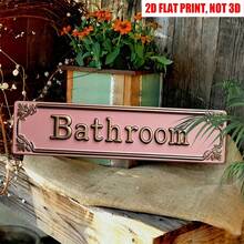 2D Flat Pink Bathroom Metal Sign, 16 * 4-Inch Retro "BATHROOM" Decorative Sign, Elegant And Simple Metal Bathroom Logo - Modern Wall Art Sign, Home Decoration, Room Decoration, Wall Decoration, Bathroom Decoration, Garage Decoration, Farmhouse Decor - Nhiều màu - Xem 2