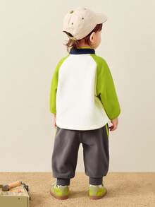 mini bala Kids Anti-Static Fleece Set Soft Warm Cute Cozy Fall Outfit - Lemon Green - View 3