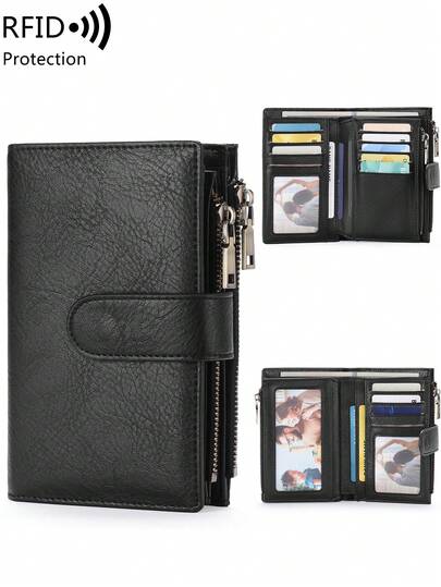 MIYIN Fashion Vintage Women Short Wallet For Daily Multifunction Large Capacity Trifold Credit Card Holder RFID Blocking Wallet For Credit Card/ ID Card/ Coins/ Cash/ Receipts/Photo Ladies Double Zipper Pocket Clutch ,Gifts,Birthday Gifts,Anniversary