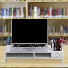 Computer Desktop Monitor Stand Laptop TV Display Screen Riser Shelf White, 49*21*11cm - White - View 5