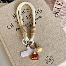 Dây đeo cổ tay điện thoại họa tiết ngôi sao và cà phê mùa thu/đông, Dây đeo cổ tay điện thoại dễ thương có dây rút, Dây đeo mặt dây chuyền điện thoại, Phù hợp với ốp lưng điện thoại thông dụng DIY, Miếng lót có thể tháo rời, Dành cho nam và nữ, Cầm tay sáng tạo, Chống thất lạc, Chống rơi, Vòng đeo tay di động, Móc chìa khóa - Dây đeo cà phê Star - Xem 10
