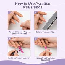 Veikmv Nail Silicone Practice Hand For Acrylic Nails Training Fake Hand Nail Art Practice Tools Hand Tattooed Nail Jewelry Showcase Supplies Manicure Beginners Suits - 杏色 - 查看 5