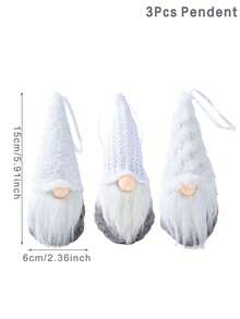 3pcs Christmas No-Face Old Man Pendant, Christmas Decorations, Gnome Couple Ornament, Window Decoration, Christmas Tree Decor, Home Decor, Room Decor, Christmas Decor, Christmas, Christmas Ornaments - White - View 3