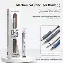 1pc Automatic Mechanical Pencil, 0.3mm/0.5mm/0.7mm/0.9mm Options, Suitable For Drawing, Sketching, Writing, Silver/Black Color, Refillable, High-Quality Drafting Pencil