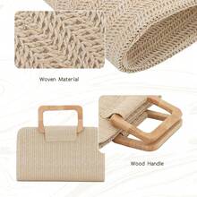 Straw Clutch Purses Women Summer Beach Bag Woven Evening Handbags Top Handle Shoulder Bag Vacation - 卡其色 - 查看 4
