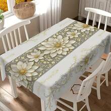 1 khăn trải bàn họa tiết hoa vàng và đá cẩm thạch sang trọng, chất liệu polyester hình chữ nhật, có thể giặt và tái sử dụng, thích hợp cho gia đình hàng ngày, phòng ăn, phòng khách, tụ họp, tiệc theo chủ đề Giáng sinh, sử dụng trong nhà/ngoài trời - Nhiều màu - Xem 10