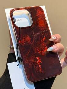 奢華復古純色冰川紋理硬殼手機殼，適用於 iPhone 17 Air 17 16 15 14 13 12 11 Pro Max Plus，復古邊框背蓋，女性風格 - 紅色 - 查看 1