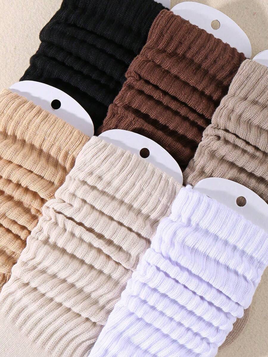 6 đôi tất nữ mùa thu/đông màu trơn cổ trung, đơn giản & thời trang, đa năng & ấm áp, thoải mái & mềm mại, co giãn cao, bền. Phù hợp mặc hàng ngày, cũng là lựa chọn lý tưởng làm quà tặng năm mới, Giáng sinh và tựu trường. (1/3/5/6 đôi) - Nhiều màu - Xem 1