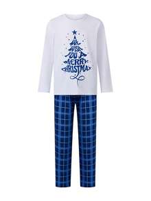 Family 2025 Christmas Crimson Red Matching Pajamas Set - Letter Tree Print  Buffalo Plaid, Dad Mom Kids Long Sleeve Tops Elastic Pants,  Cotton Fleece Lined, Holiday Photos Eve Gift Unwrapping, Soft Warm Easy To Wash True To Size