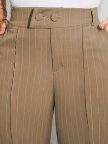 A&DD MODA, REF: H928(PLUS SIZE)Women's Striped Pants, High Waist Pants, Casual Straight Pants, Wide Leg Pants, Elegant Casual Look, Everyday Pants, Modern Style, Women's Striped Pants, Comfortable And Sophisticated Look, Work Pants, Uncomplicated Look, Lightweight Fabric Pants, Comfortable Women's Pants - 棕色 - 查看 5