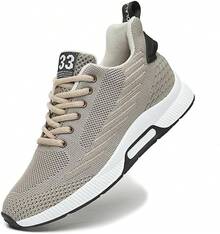 Men Elevator Sneakers Invisible Height Increasing 2.4 Inches Taller Elevator Sports Women Mesh Breathable Outdoor Casual Lace Up Fashion Shoes-2025 - 米色 - 查看 1