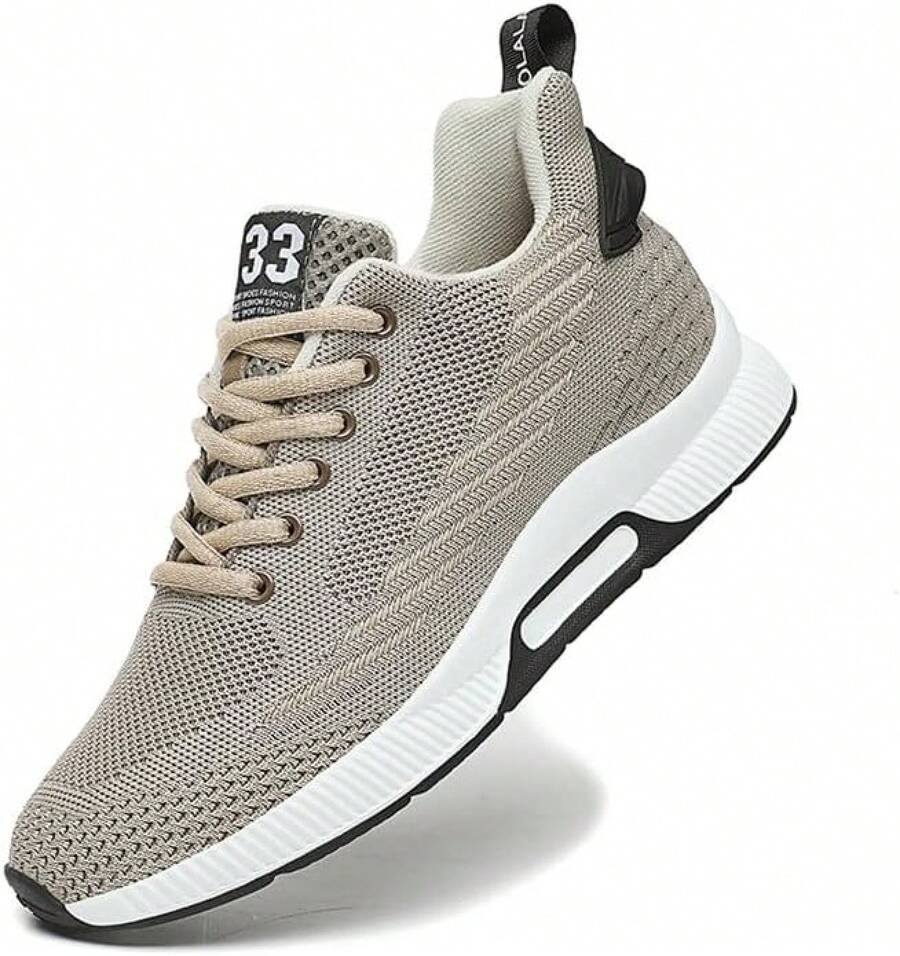 Men Elevator Sneakers Invisible Height Increasing 2.4 Inches Taller Elevator Sports Women Mesh Breathable Outdoor Casual Lace Up Fashion Shoes-2025 - 米色 - 查看 1