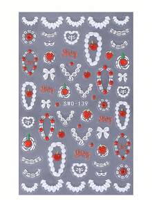 5D Rose Fruit Cream Nail Stickers 2pcs White Pink Rose Flower Strawberry Cherry Bow Sweetheart Chain Glasses Mask Birthday Cake Cream Design DIY Self-Adhesive Gel Polish Charm Manicure Decal Sliders Nail Art Decoration