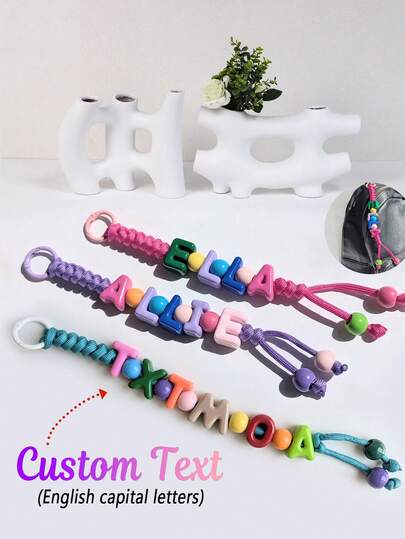 1pc Personalized Name Beaded Keychain Braided Rope Gift Unique Fun Bag/Luggage Tag Party Favor Y2K