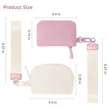 Wristlet Wallet, Keyring Wrist Strap Pouch - Small But Roomy Pink & Cream Contrast-Color Wallet | Dual-Bag Storage, Detachable Keychain (With Teddy Charm) & Wide Woven Wrist Strap | Holds Cards, Cash, Coins, Car Keys, Makeup & Earphones | Women's Minimalist Compact Wallet For Daily Use - Hồng - Xem 3