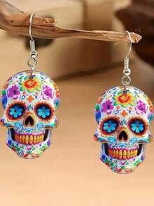 Asombrosa noche, pendientes de calavera punk rock extraña para Halloween - Acrílico, perfectos para fiestas y celebraciones, accesorio ideal para amantes de la música