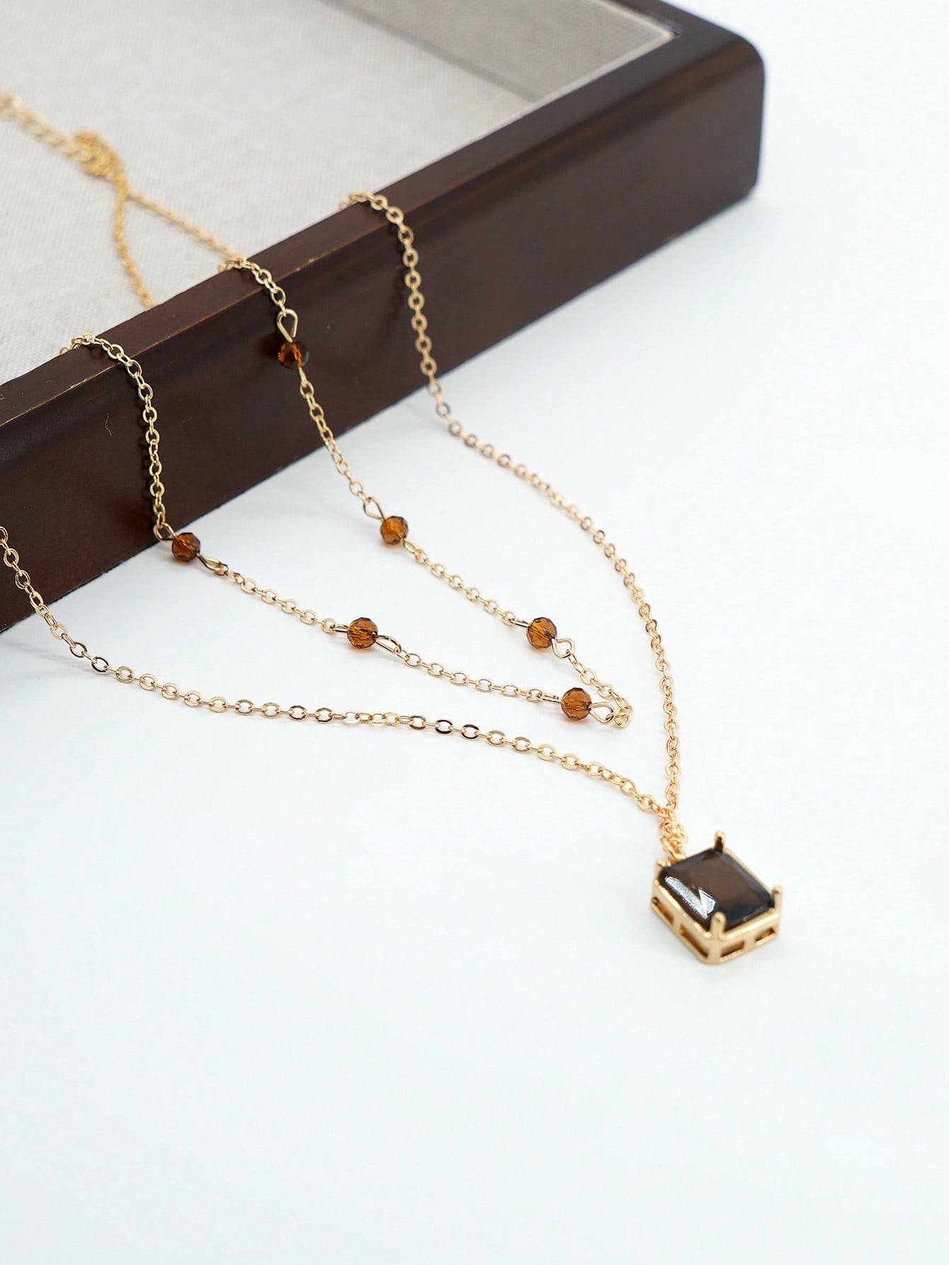 1 قطعة قلادة بخرز بلوري مزدوج الطبقة ومعلق مربع بن...