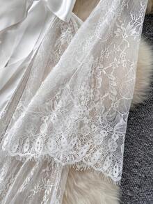 Women's See-Through Sexy White Lace Robe With Belt, Fitted Thin Fabric Nightwear For All Seasons, Elegant Sleepwear And Lingerie - trắng - Xem 4