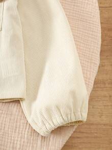 2pcs Girls Autumn/Winter Corduroy Fabric Fashion Embroidered Long Sleeve Collar Jacket Top + Flared Pants Casual Outdoor Suit