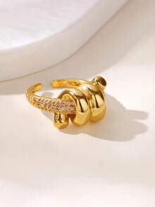 Zirconia Owl Shape Rings For Women Gold Color Geometric Owl Adjustable Finger Rings Wedding Couple Luxury Jewelry Gifts Valentine's Day Gift - Yellow Gold - View 6