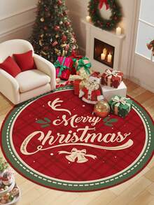 1pc Christmas Round Carpet, Made Of Crystal Velvet, Suitable For Living Room, Bedroom And Other Occasions, Soft And Easy To Clean, Anti-Slip, Multipurpose, Can Be Used For Home Decor, Room Decor, Floor Laying, Machine Washable. - Red - View 1