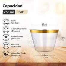 Berry Bloom Vasos Reutilizables con Borde Dorado Paquete Con Piezas, Copas Elegantes para Fiestas, Bodas, Postre, Cócteles, Vino (10 ONZAS) - 9 ONZAS - Ver 1