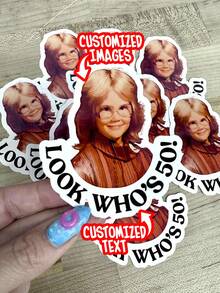 100张定制人脸贴纸，多种尺寸可选，趣味生日装饰，单身派对，桌面装饰，生日派对用品，适用于30岁、40岁、50岁、60岁生日蛋糕装饰 - 款式3 - 查看 2