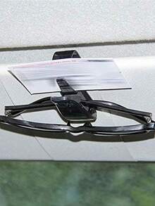 1 Pc Black Car Sun Visor Glasses Holder - Sunglasses Mount With Ticket Card ClipMulti-Functional Interior Organizer - Holds Eyewear/Tickets/CardsEasy Install Secure Clip - Durable For Daily Commutes & TripsStylish Black To Match Car Decor - Keeps Essentials Handy For Drivers - Black - View 3