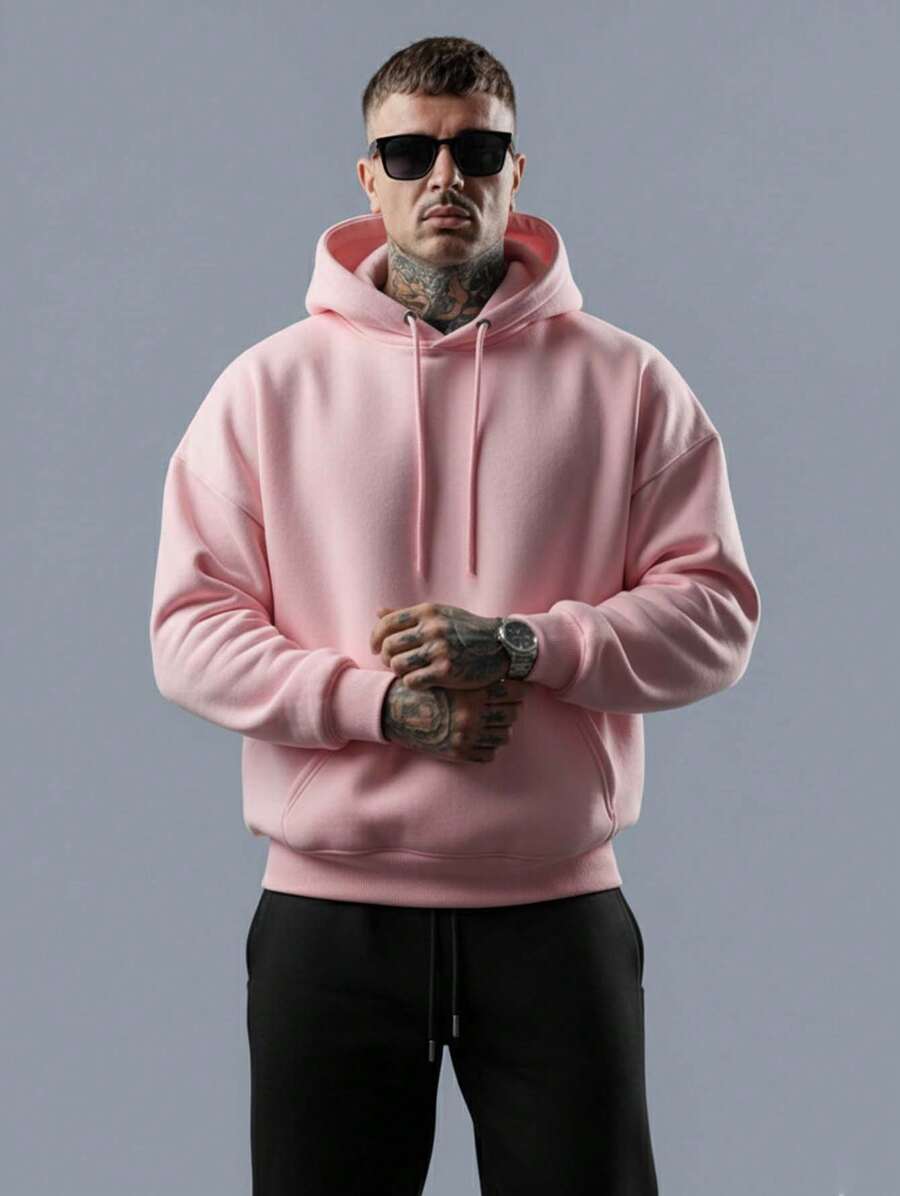 Men's Sweatshirt And Plain Cold Weather Pants Set Warm Coat Slim Blouse And Pants Kit - Baby Pink - View 1