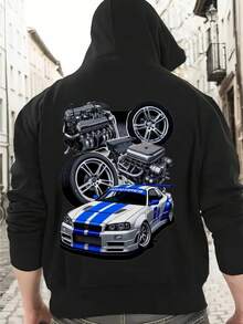 Sudadera con capucha gráfica automotriz para hombres - Diseño de motor de coche de carreras y ruedas - Sudadera con capucha suave con bolsillo delantero - Ropa de calle fresca de otoño/invierno para entusiastas de los coches - Regalo de Halloween para chicos, sudadera con capucha de coche, ropa casual, aspecto deportivo, tela duradera, ropa unisex, amantes de urbana, moda de otoño, impresión de alta calidad, amantes de la ropa urbana - Negro - Ver 1
