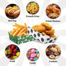 12pcs Football Party Food Tray -White&Green Football Pattern, Foldable Paper Tray, Suitable For Birthday Parties, Theme Parties, French Fries, Popcorn Boxes, Party Decorations, Etc