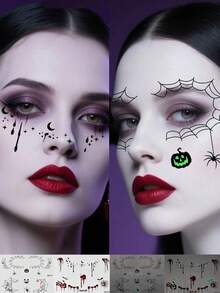 2 Sheets Facial Late Light Halloween Body Stickers, Ghost Spider Web ...