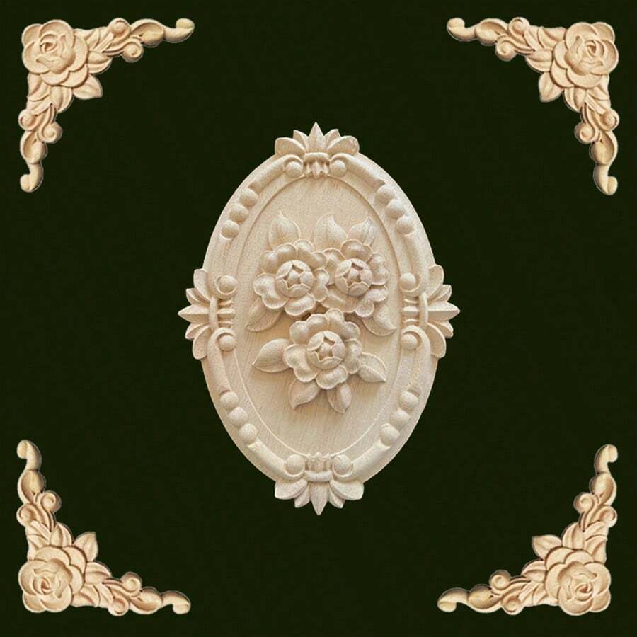 5 pezzi Decorazioni in legno intagliate a forma di rosa non dipinte, 21 x 15 cm, adatte per armadi, porte, mobili, pareti, ingressi, uffici, vacanze, decorazione fai-da-te