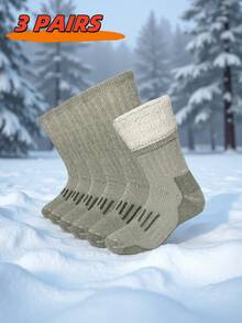 3 Pairs Merino Wool Hiking Socks, Crew Neck Winter Boot Socks, Unisex