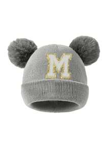 1 件刺绣个性化婴儿针织帽幼儿儿童 26 个字母无檐小便帽工艺女婴骷髅帽适合婴幼儿女孩日常佩戴 0-3 岁