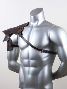 1pc Medieval Retro Knight PU Leather Shoulder Armor, Viking Punk Style, Suitable For Renaissance Period Costume Role-Play Halloween - C - View 3